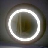 Round mirror with frame in teak Italy 1960 s 70 cm