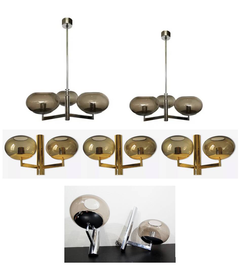 Gaétano Sciolari 70s lighting fixtures, chandeliers and wall lights - set of 7