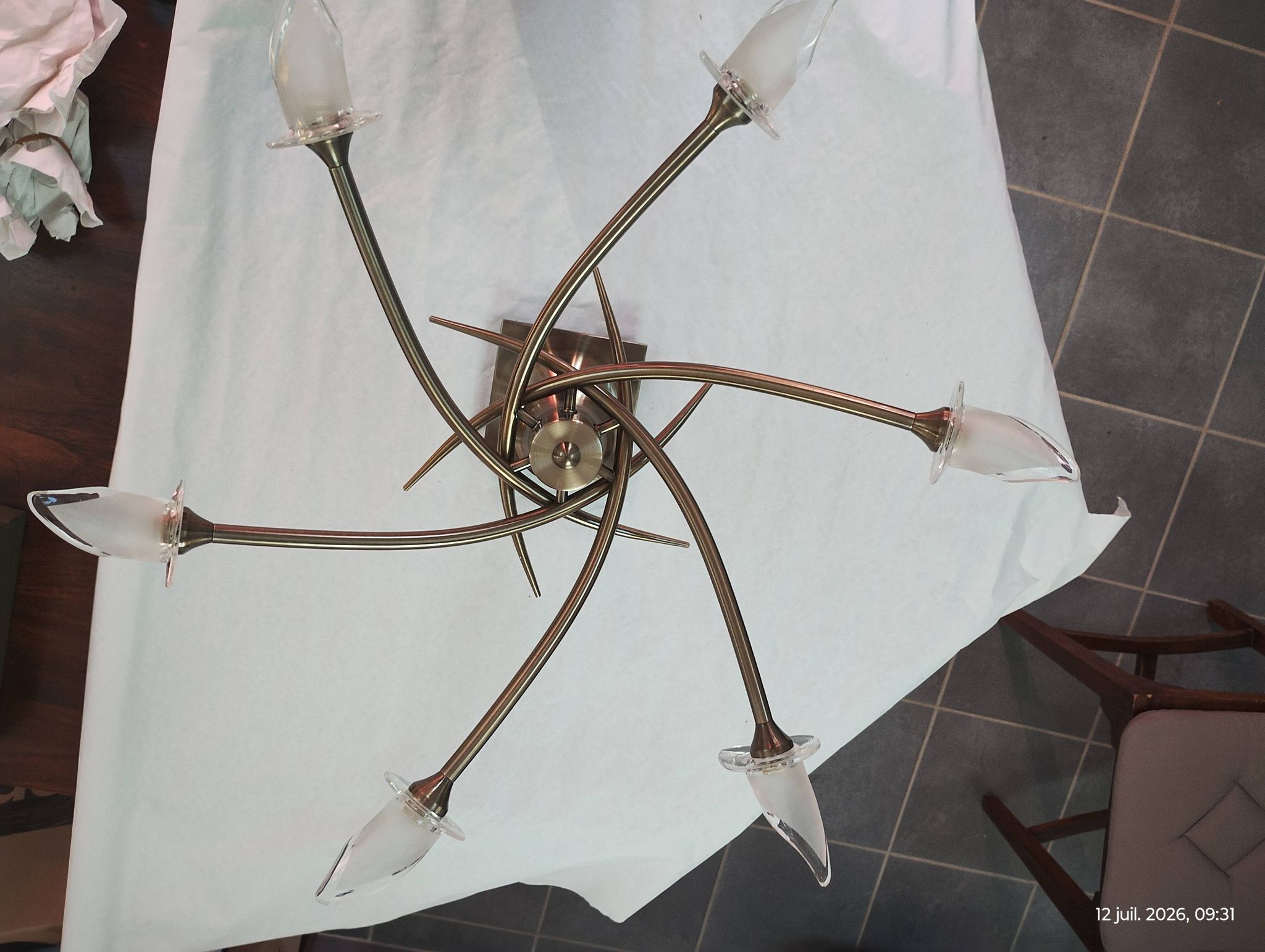 Ceiling light with 6 branches, fleur-de-lis, aromas.