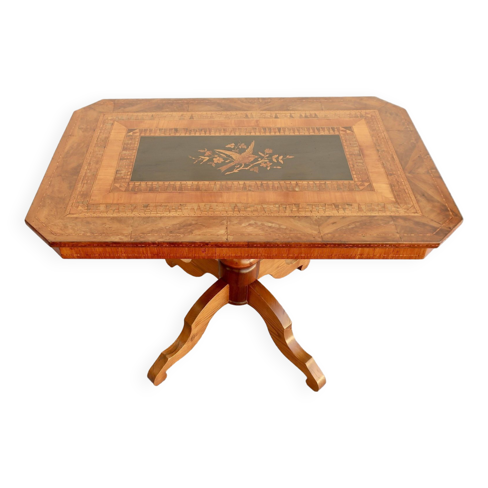 Inlaid living room pedestal table, italy 19th century, circa 1850