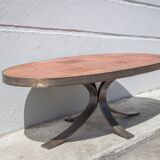 Jean Jaffeux coffee table, glazed lava stone table with wrought iron structure, 60's