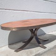 Table basse Jean Jaffeux, en pierre de lave émaillée avec structure en fer forgé, 60's
