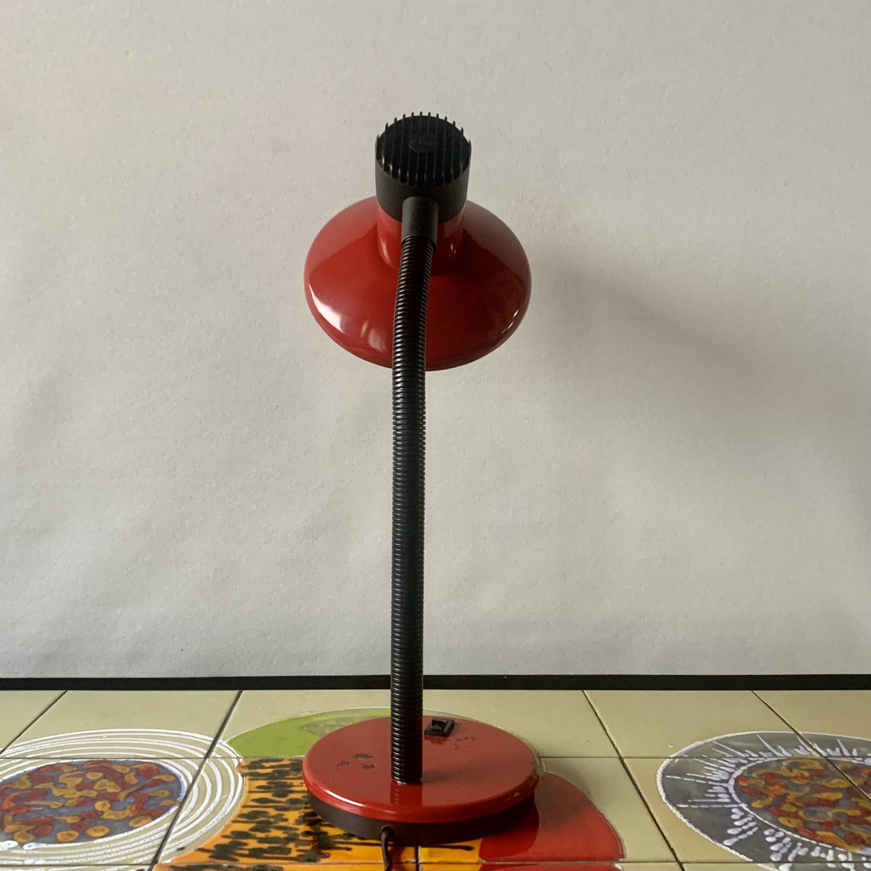 Vintage red and black metal desk lamp