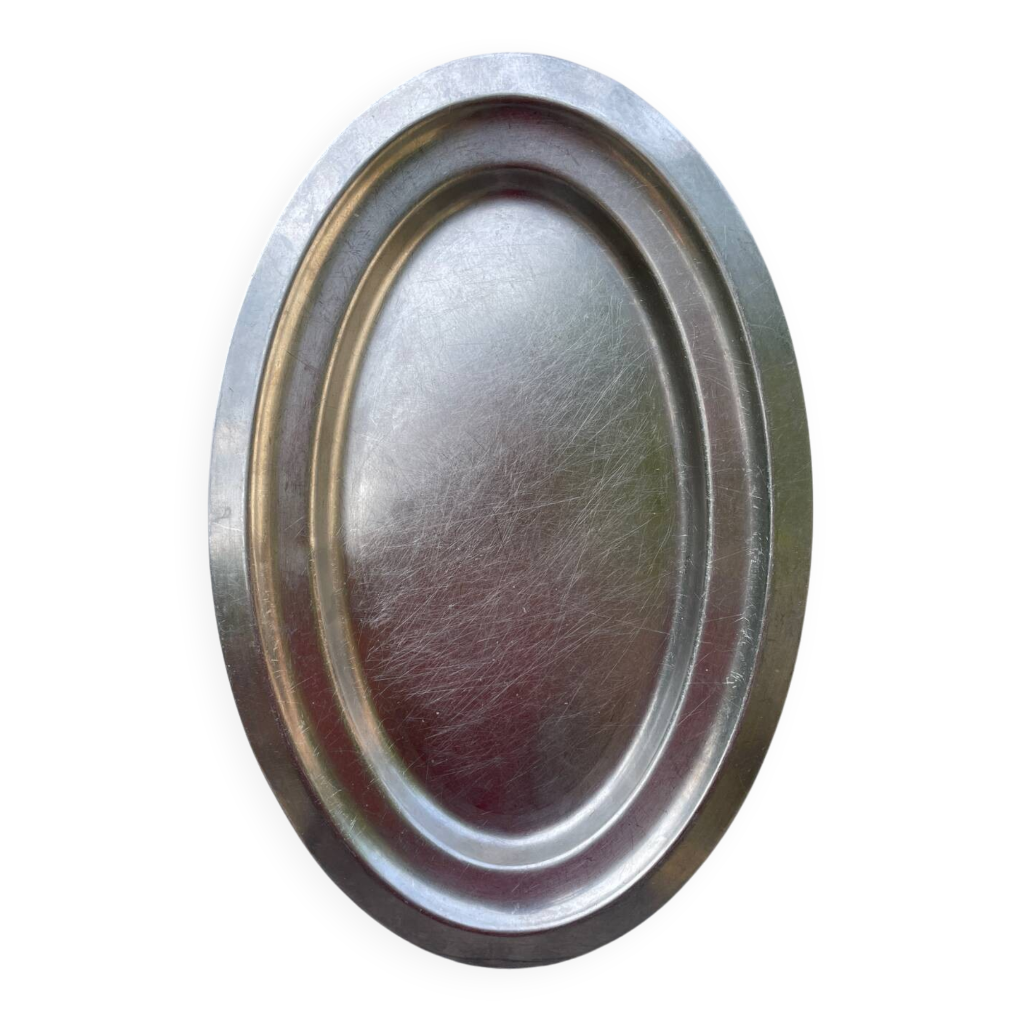 Oval stainless steel dish, signed Rémi Letang