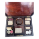 Antique Boston game box from the 19th century - marquetry, tokens, and handwritten rules.