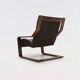 Fauteuil lounge scandinave en bois courbé et cuir 1960