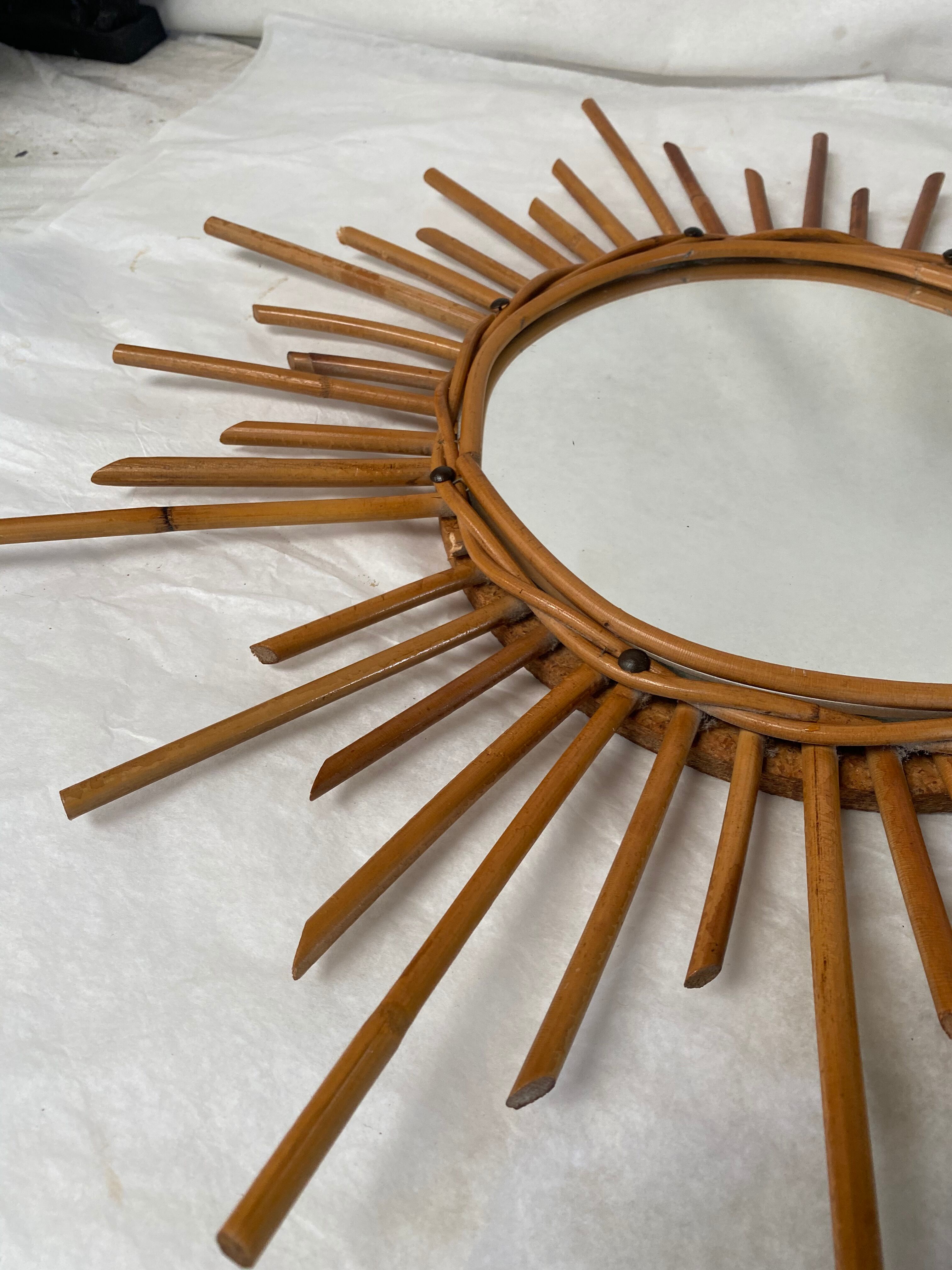 Vintage sun rattan mirror  - 53cm