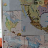 Old laminated map "North America - Physical Map" on the front / Agriculture and climate" back