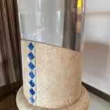 Pair of small columns or end of sofa in travertine and plexiglass