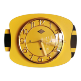 Vintage formica clock rectangular silent wall clock "Lora yellow black"