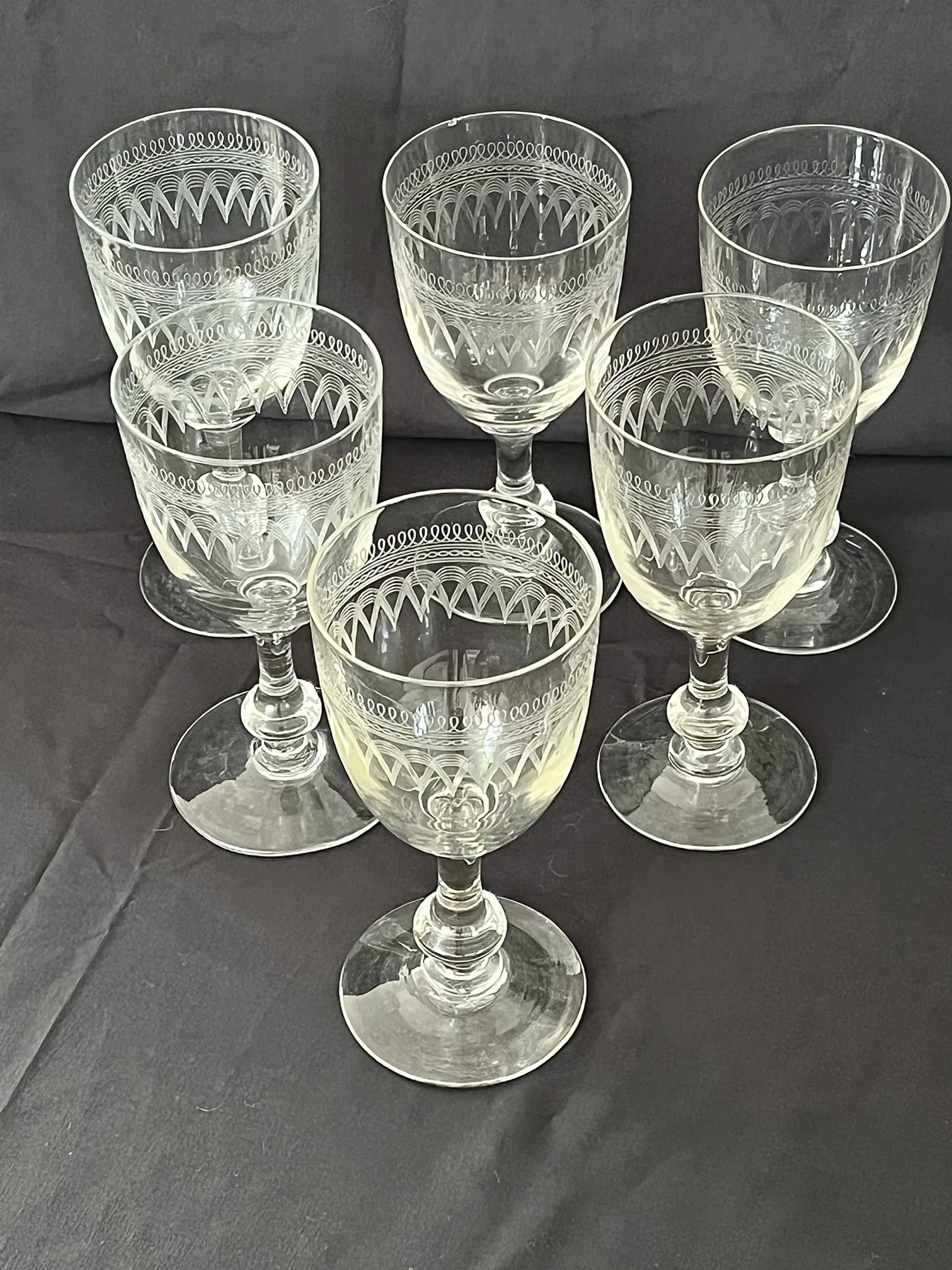 Wine glasses Antique Bohemian hand engraved crystal  – French country