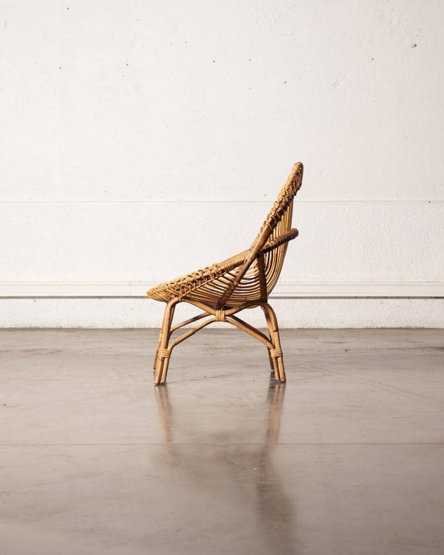 Bonacina style rattan armchair, 1960
