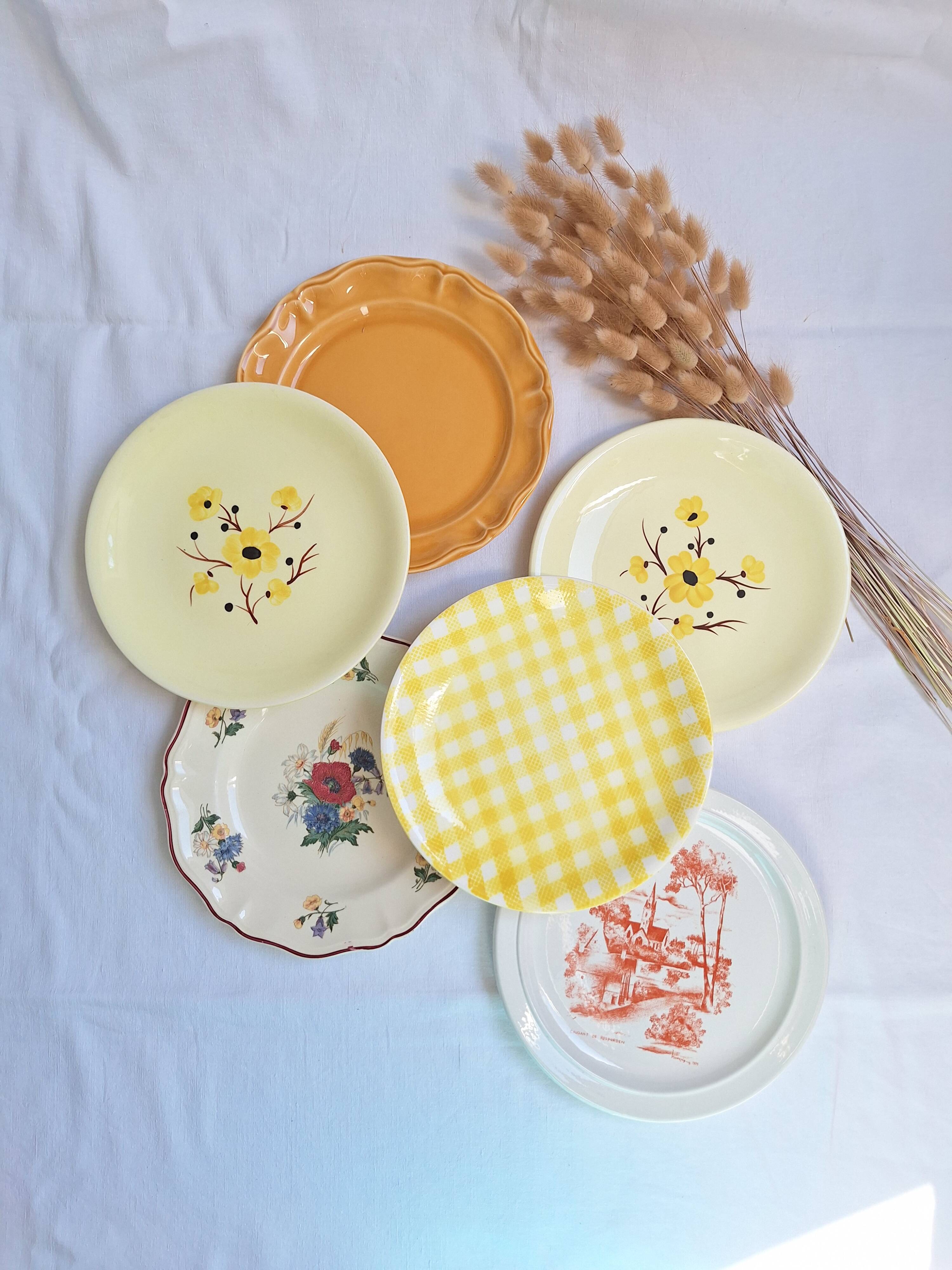 Vintage yellow orange and white dinner plates