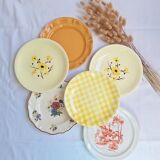 Vintage yellow orange and white dinner plates