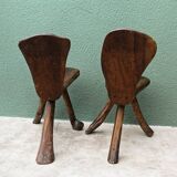 Pair of brutalist chairs in raw wood