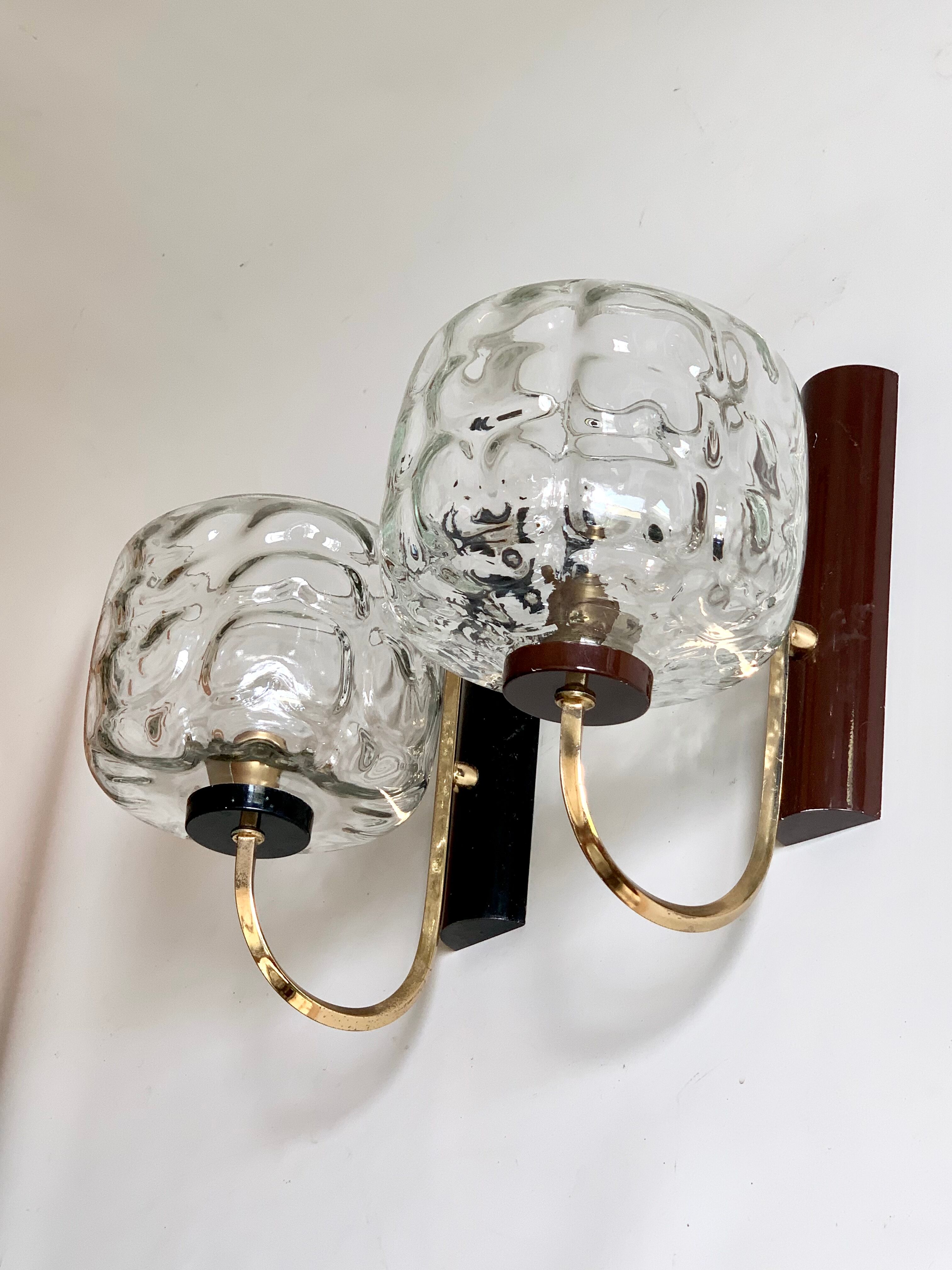 Vintage brass and glass wall sconces