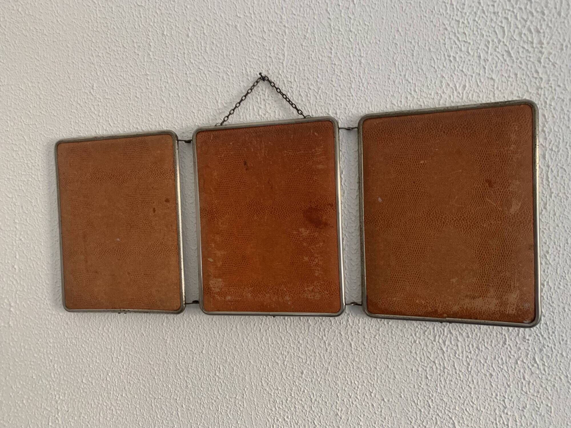 Vintage 1960s triptych barber hairdresser pumpkin mirror - 27 x 68 cm