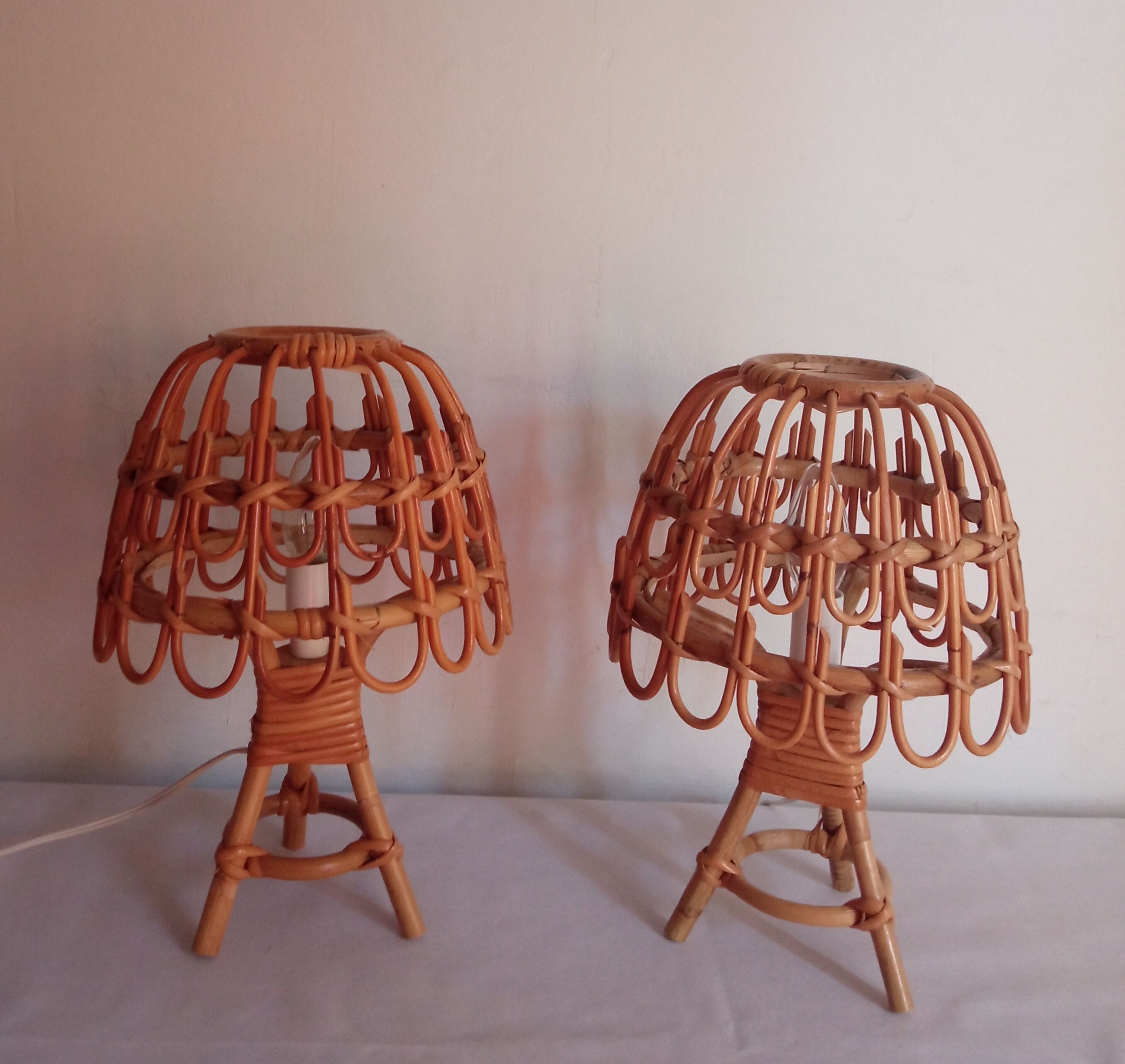 Pair of bamboo bedside lamps 70s