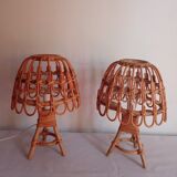 Pair of bamboo bedside lamps 70s