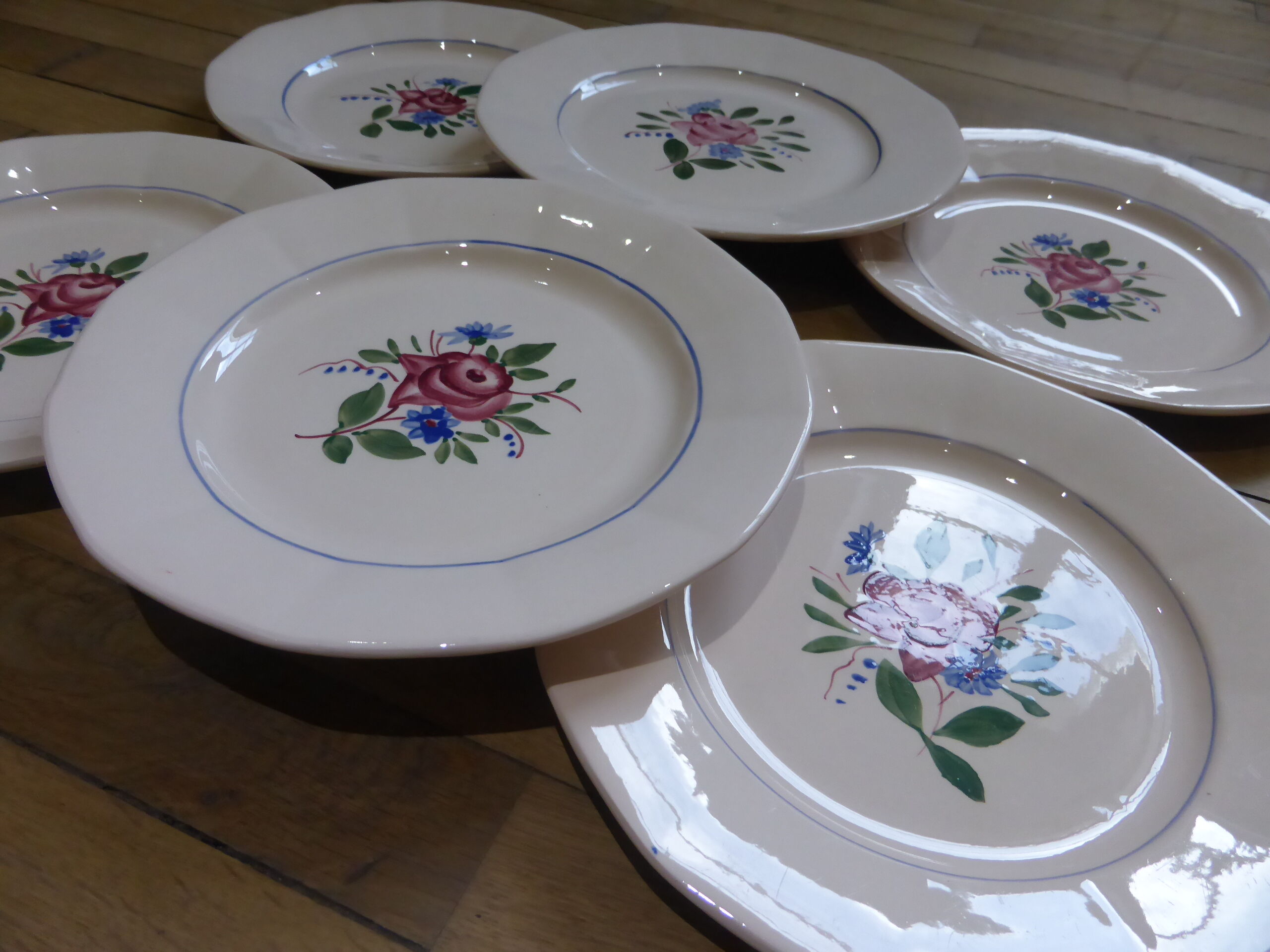 Set of 6 flat plates Digoin Sarreguemines