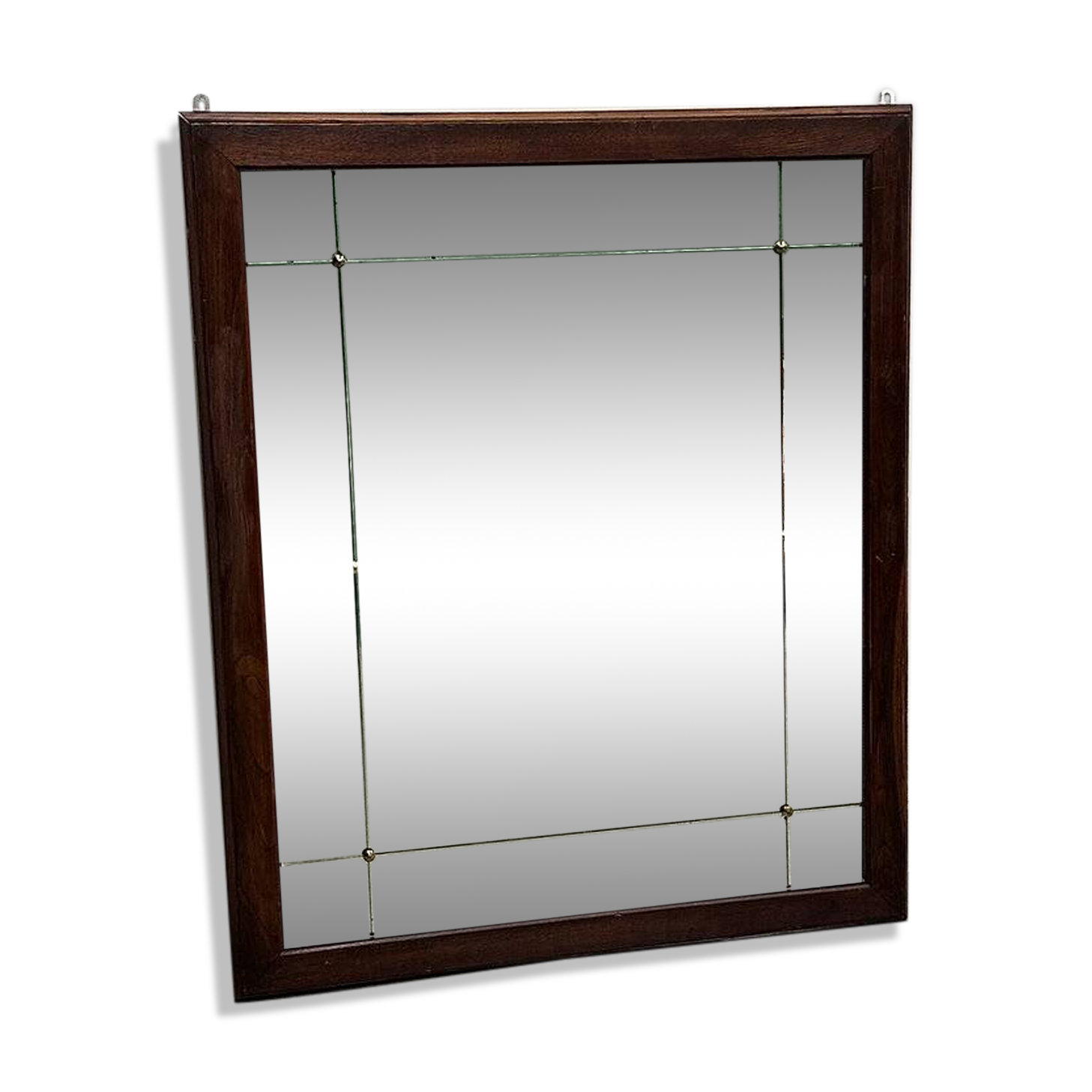 Vintage sectional wall mirror with wooden frame & brass details, 1950s