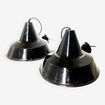 Black industrial lights, Set of two, Italy 1950s
