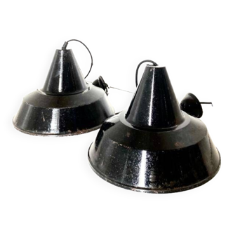 Luminaires industriels noirs, Ensemble de deux, Italie années 1950