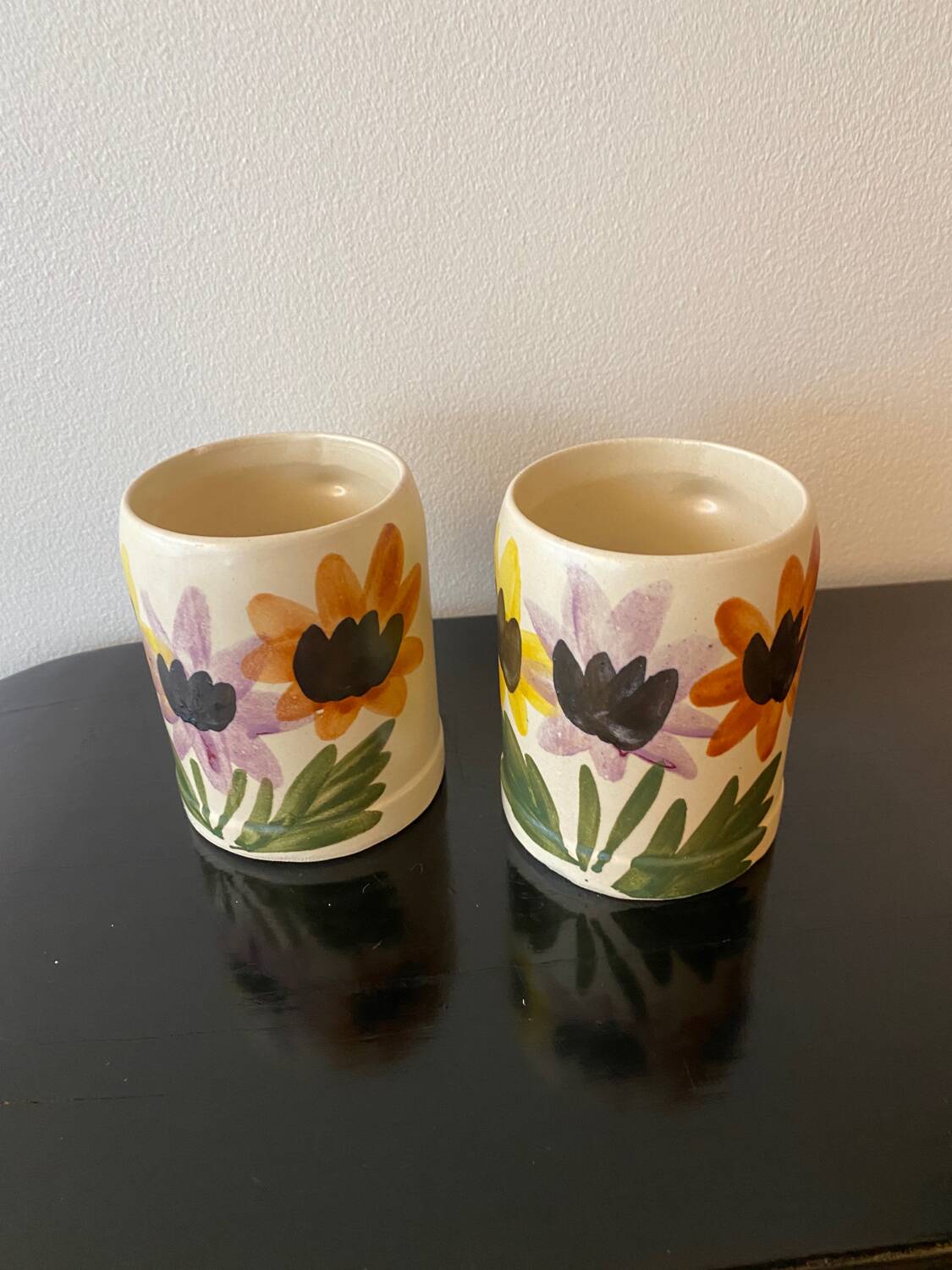 Set of 4 vintage 1970s flower stoneware mugs