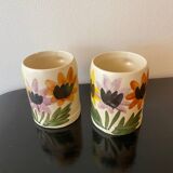 Set of 4 vintage 1970s flower stoneware mugs