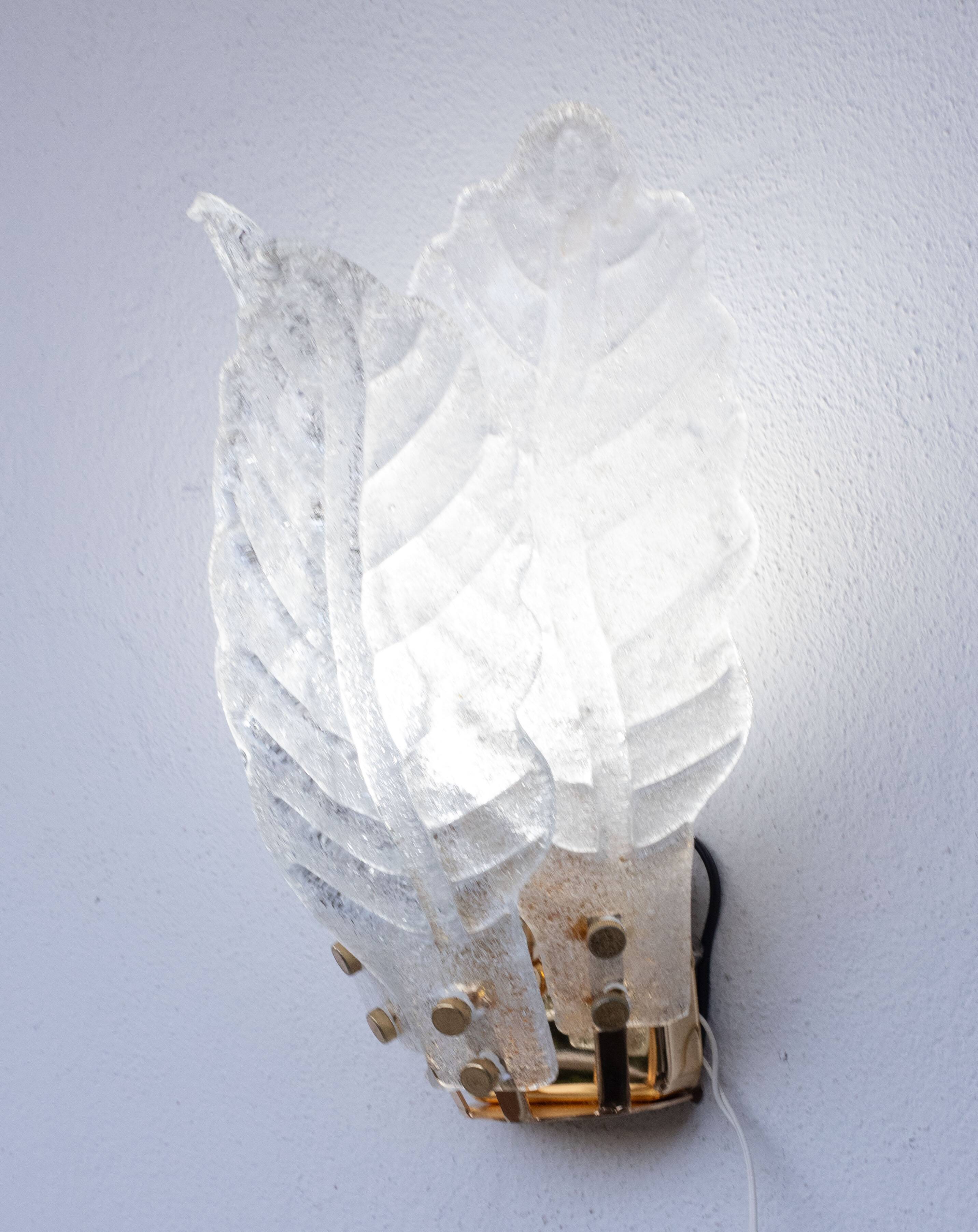 Set of 4 Florence, elegant Murano wall light transparent leaves, 1970