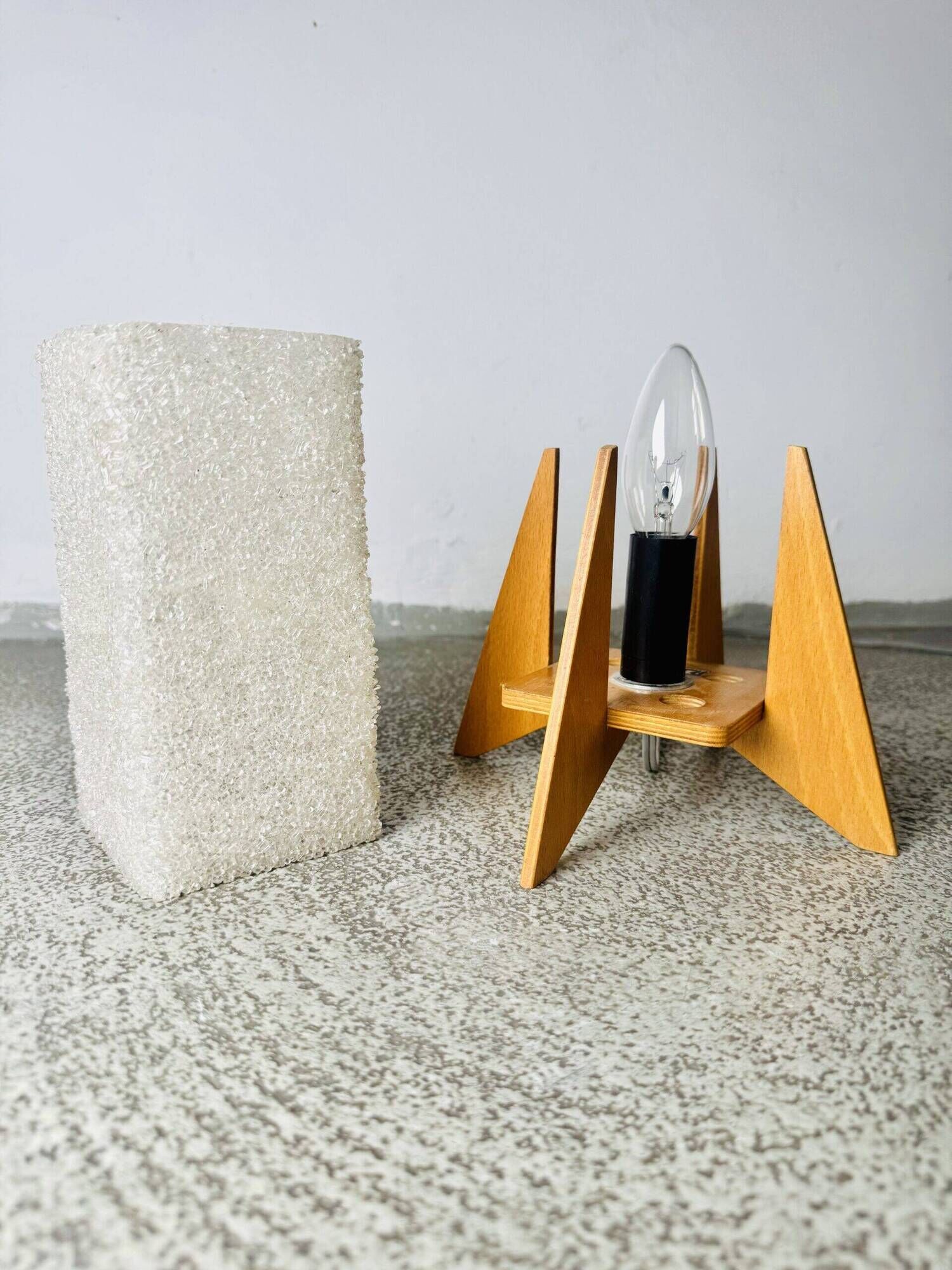 Rocket Desk Lamps In Wood & Glass Crystal By Pokrok Zilina, Poland 1970S