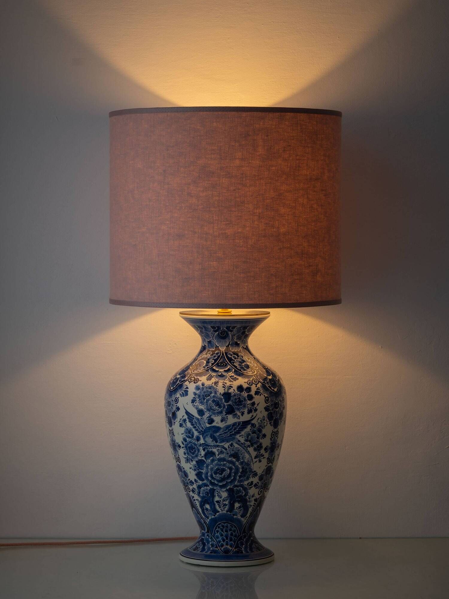 Vintage Delft Chinoiserie Table Lamp, Hand-Painted Blue & White, New Shade