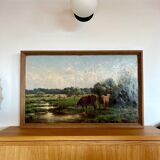 Vaches au pâturage, huile sur toile, tableau ancien