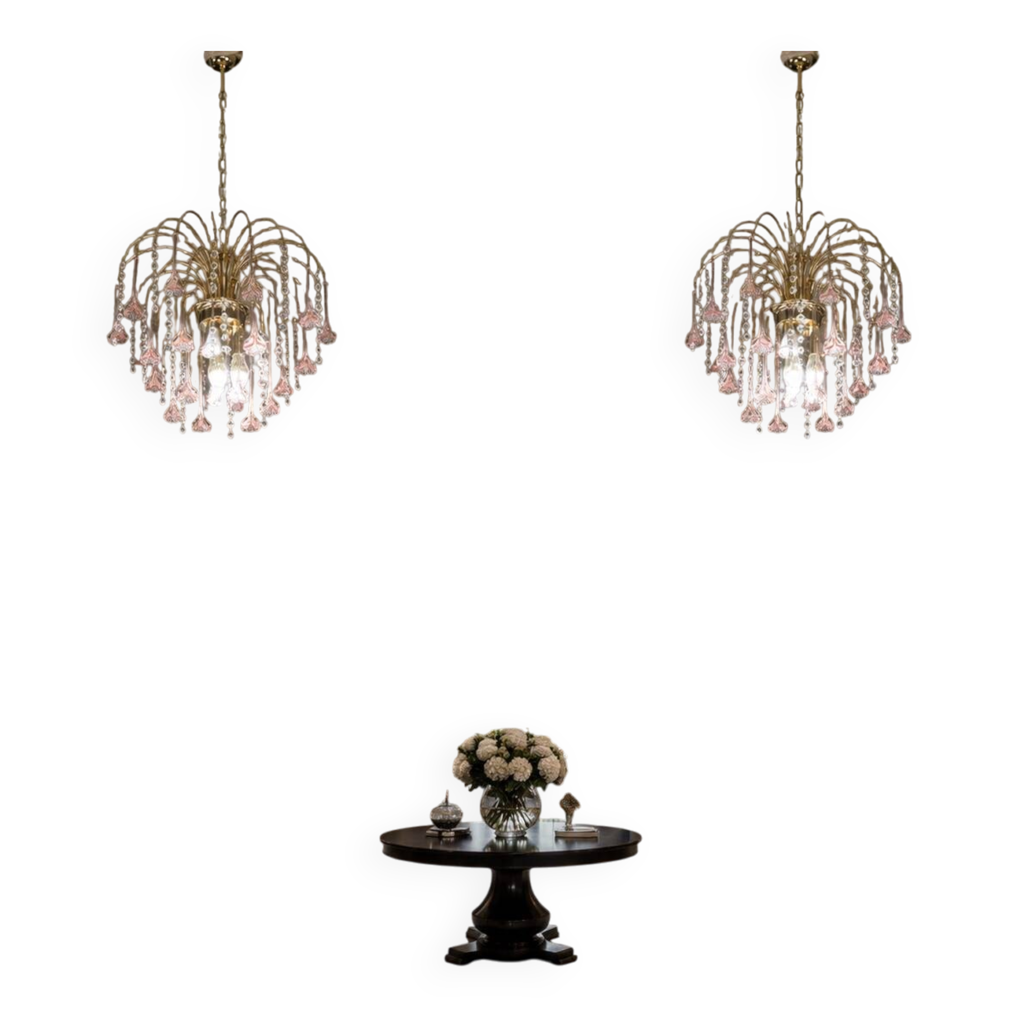 Set of 2 Meryl Streep, Pink Murano Flowers and Crystal Drops Chandelier, 19