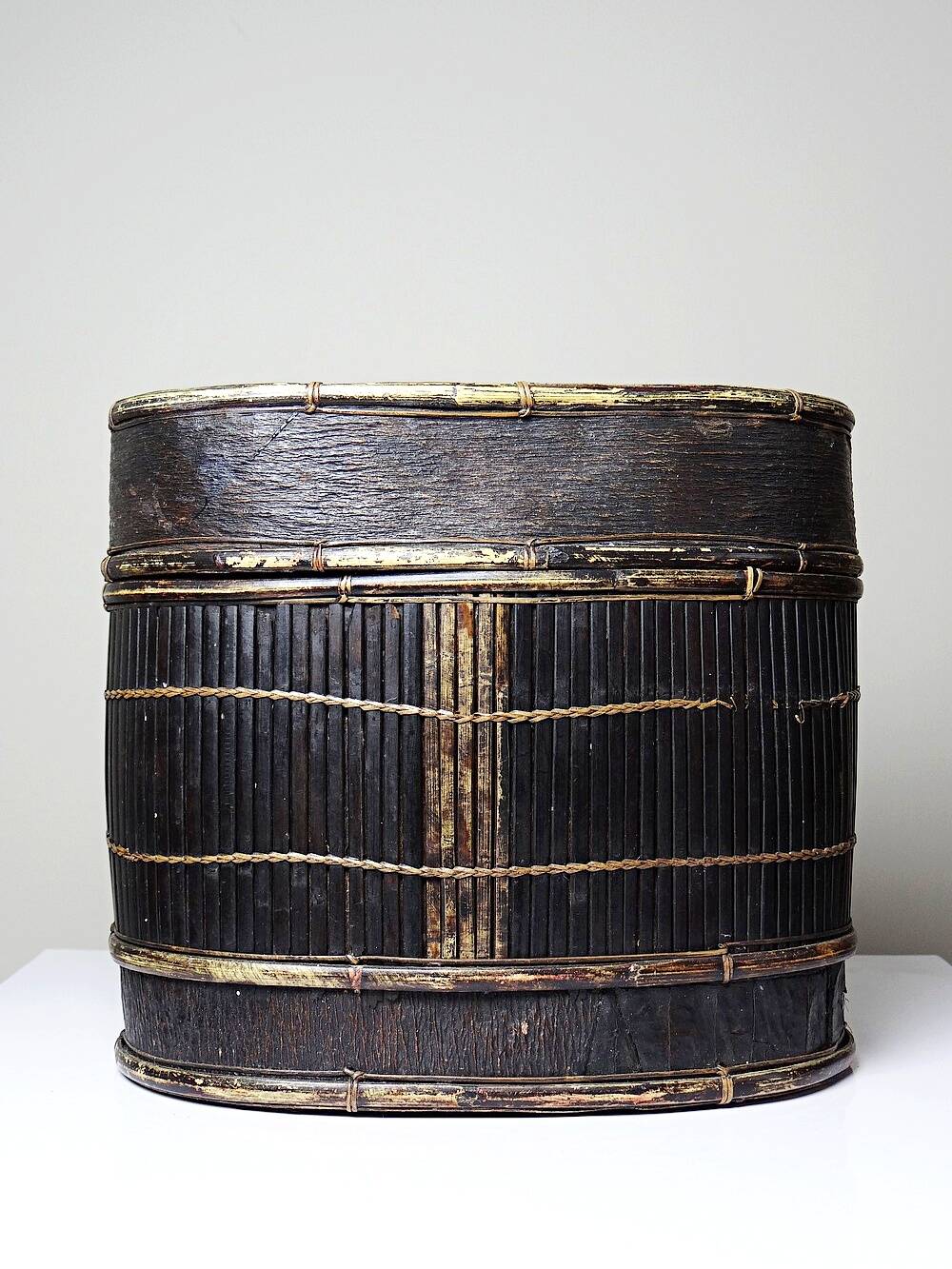 "Tampung" box, bamboo and leaf Indonesia, Lombok early 20th century