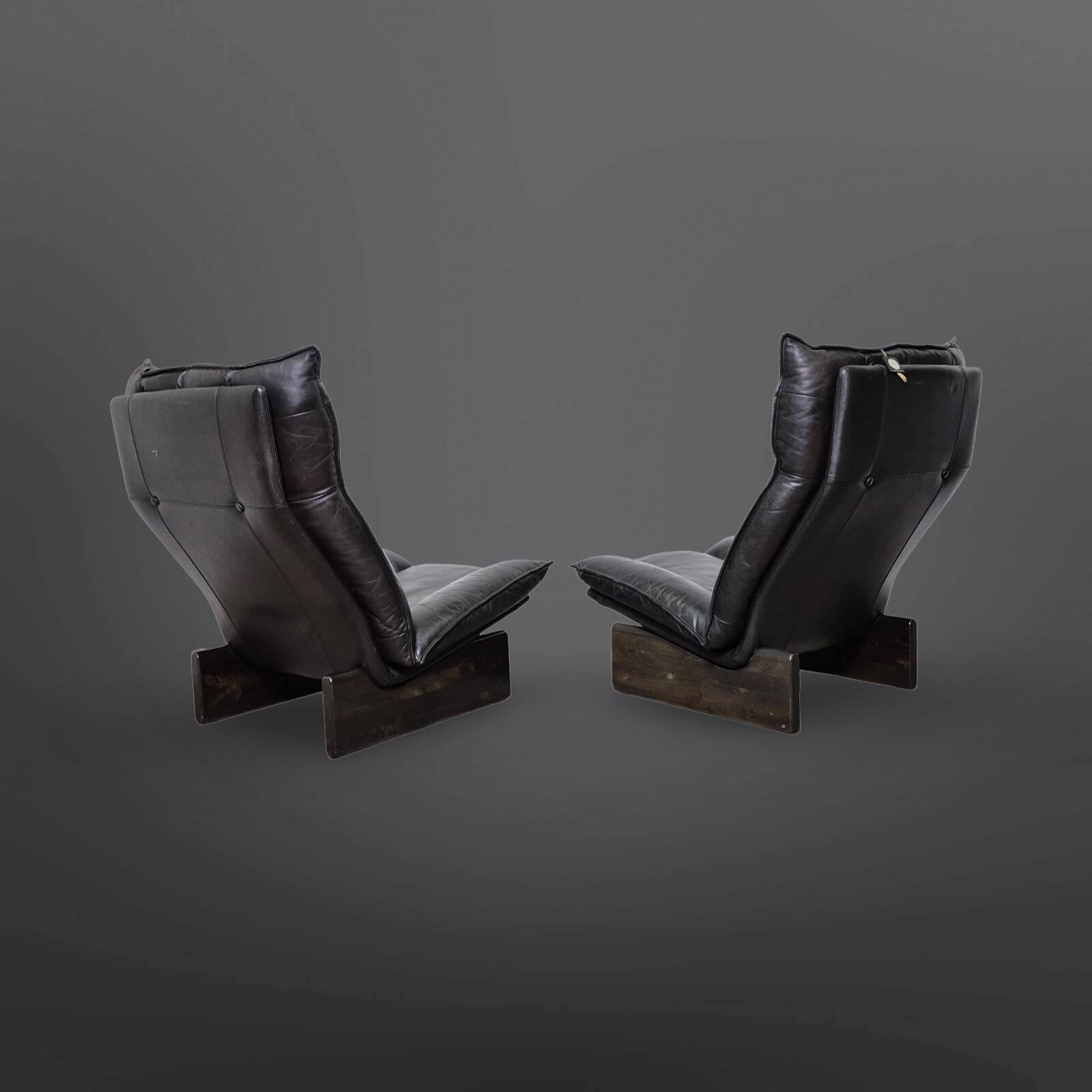 Set of 2 black leather lounge chairs by Peem Oy, Finland 1970s