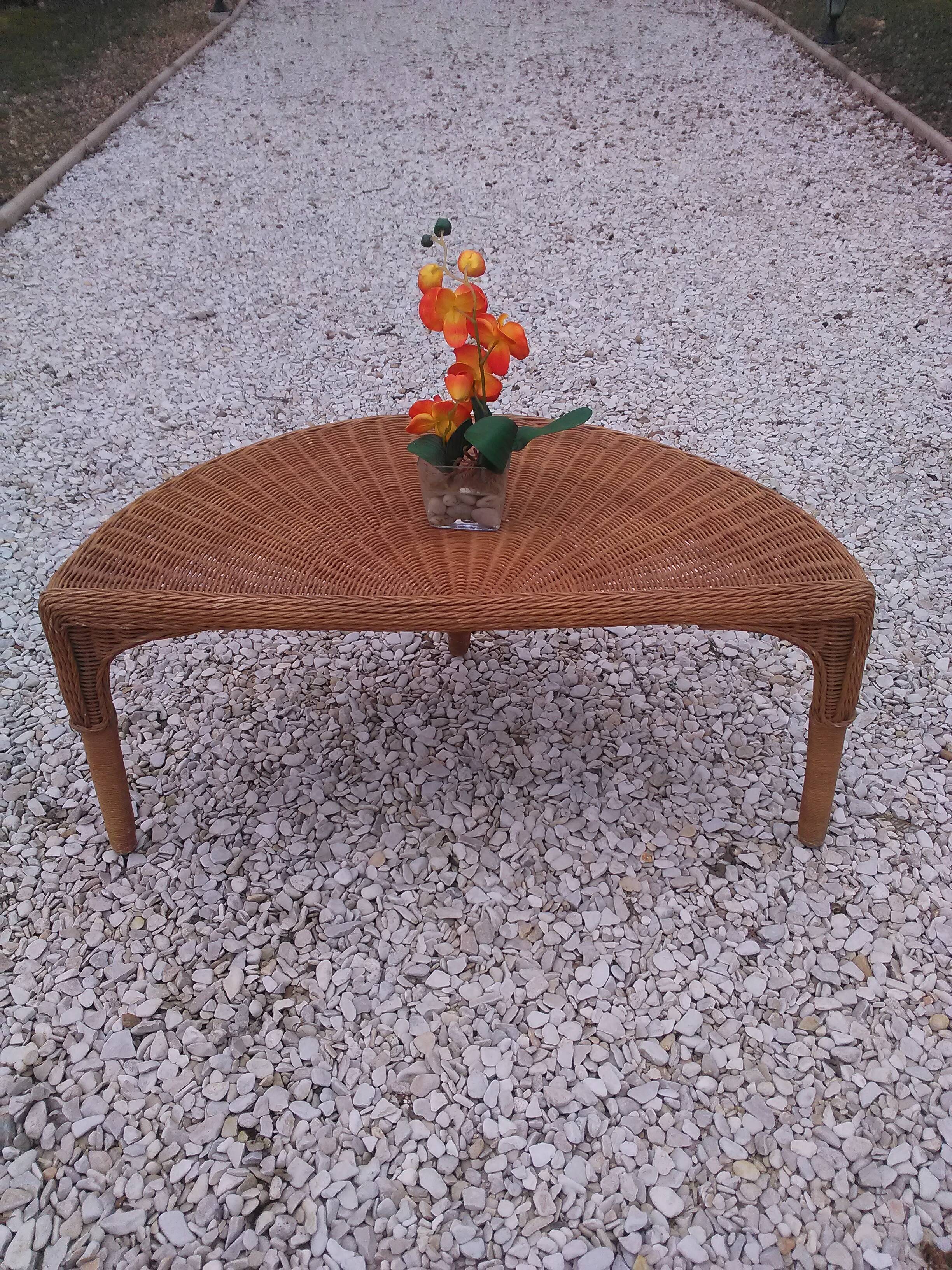 Rattan half-moon coffee table
