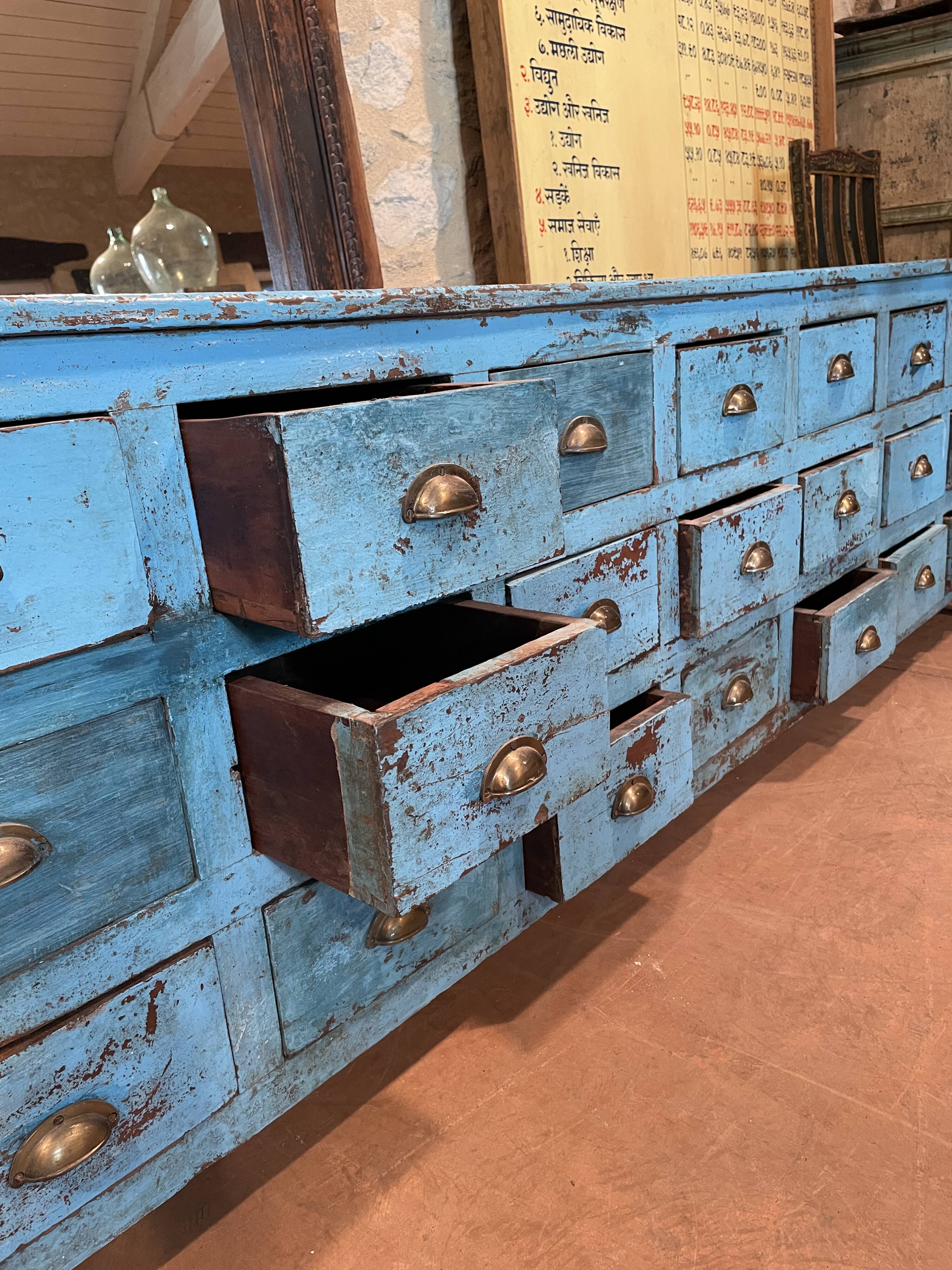 Indian craft furniture in blue lacquered teak
