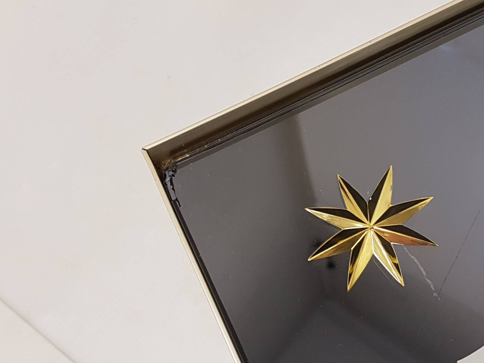 Vintage coffee table gold aluminium & star glass 1960s