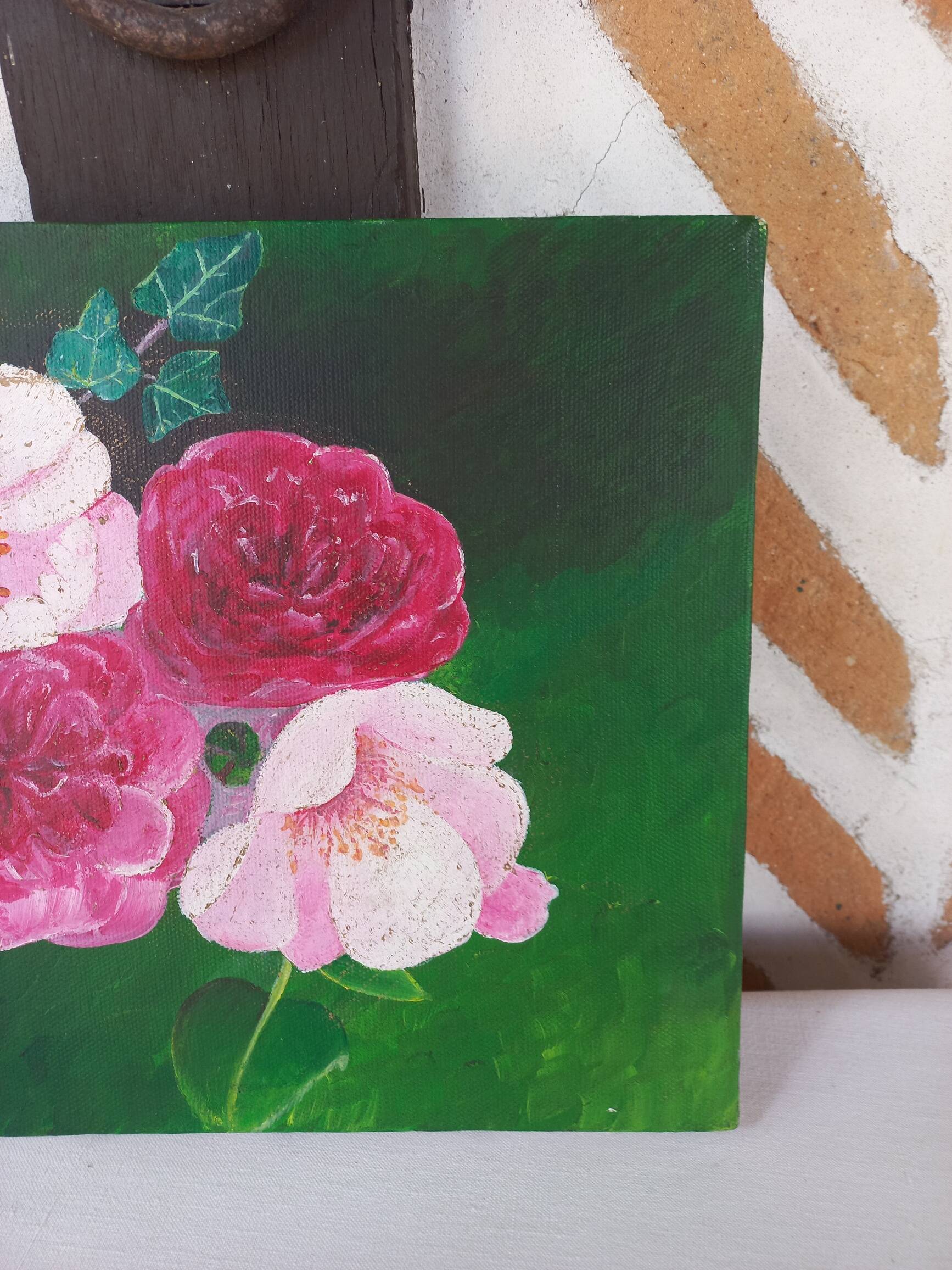 Tableau huile sur toile bouquet de roses