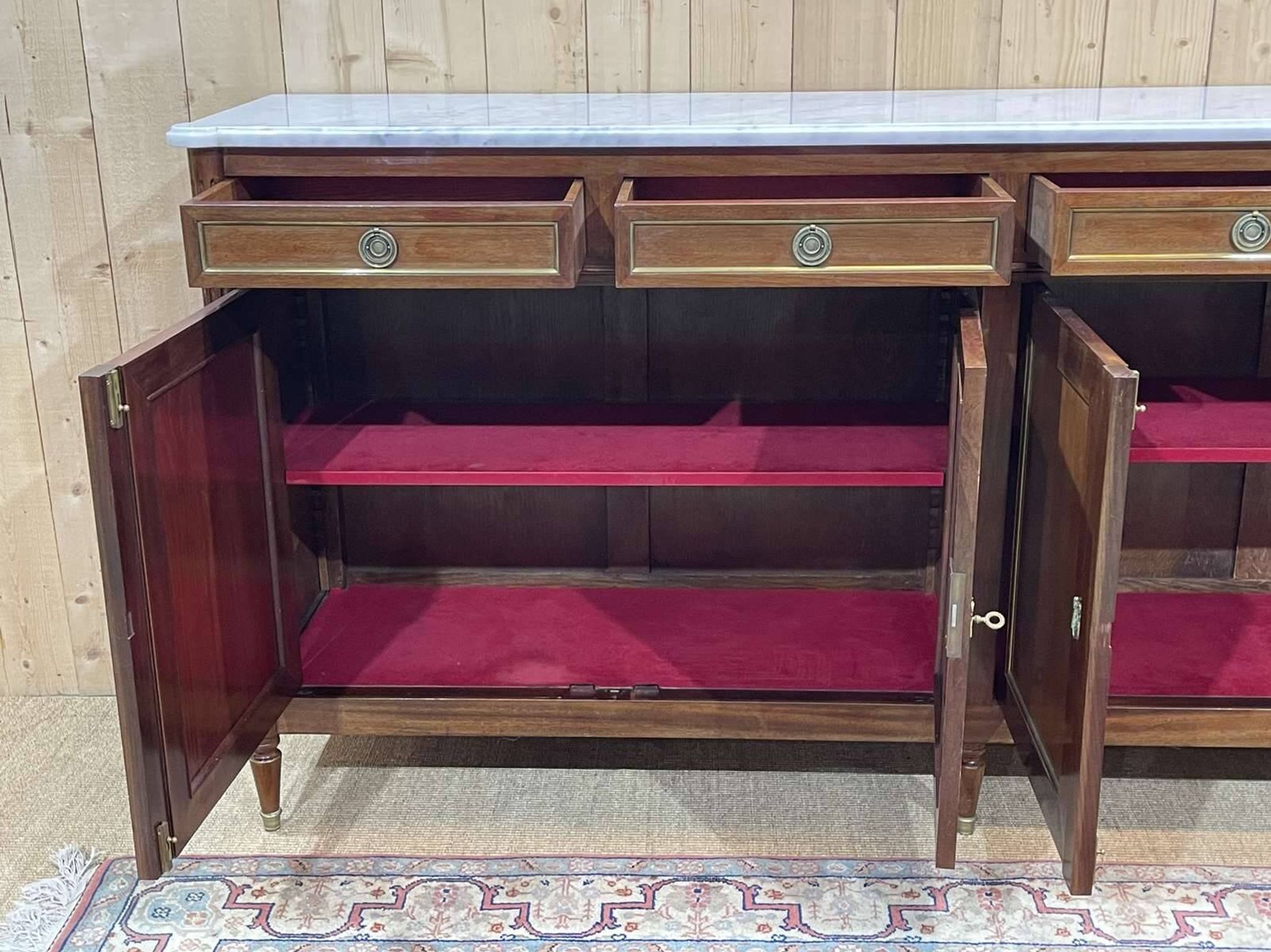 Louis xvi style sideboard from the 1950s in mahogany, oak and white marble top