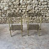 Pair of glass side tables with gilded feet