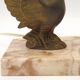 French Art Deco table lamp, bird motif, marble base, white glass globe 4477
