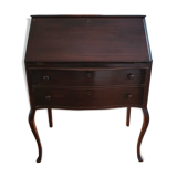 1940s mahogany serpentine front drop front desk with two drawers made by Boston's Paine Furniture Co