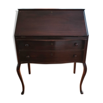 1940s mahogany serpentine front drop front desk with two drawers made by Boston's Paine Furniture Co