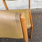 4 Baumann Scandinavian chairs, solid wood and beige leather, 1960