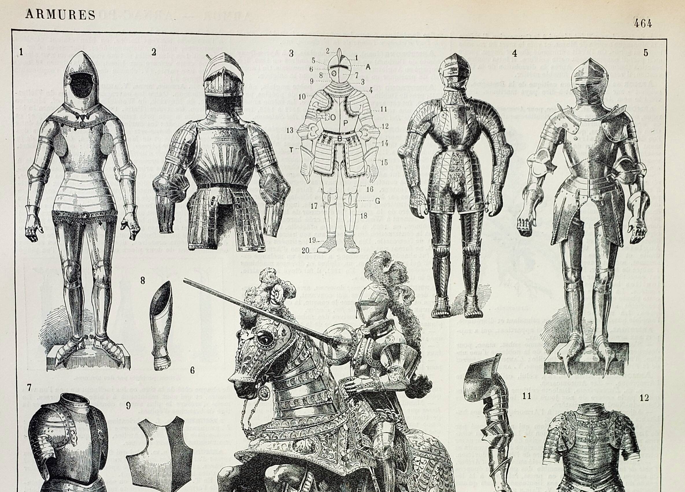 Old engraving 1898, Medieval armor, knight • Lithograph, Original plate