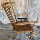 Antique BAUMANN Fan Chair Wood + Vintage Cushions #D877
