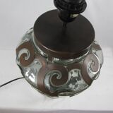 Lampe de salon, fer forgé et verre soufflé