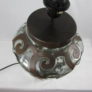 Lampe de salon, fer forgé et verre soufflé